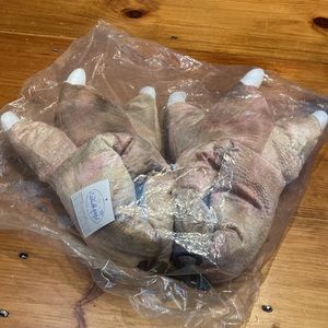 New! WISHPETS Adult L Pink/Brown Dinosaur Dino Slippers Claws
